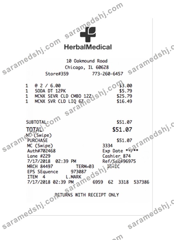 HERBAL MEDICAL payment receipt
